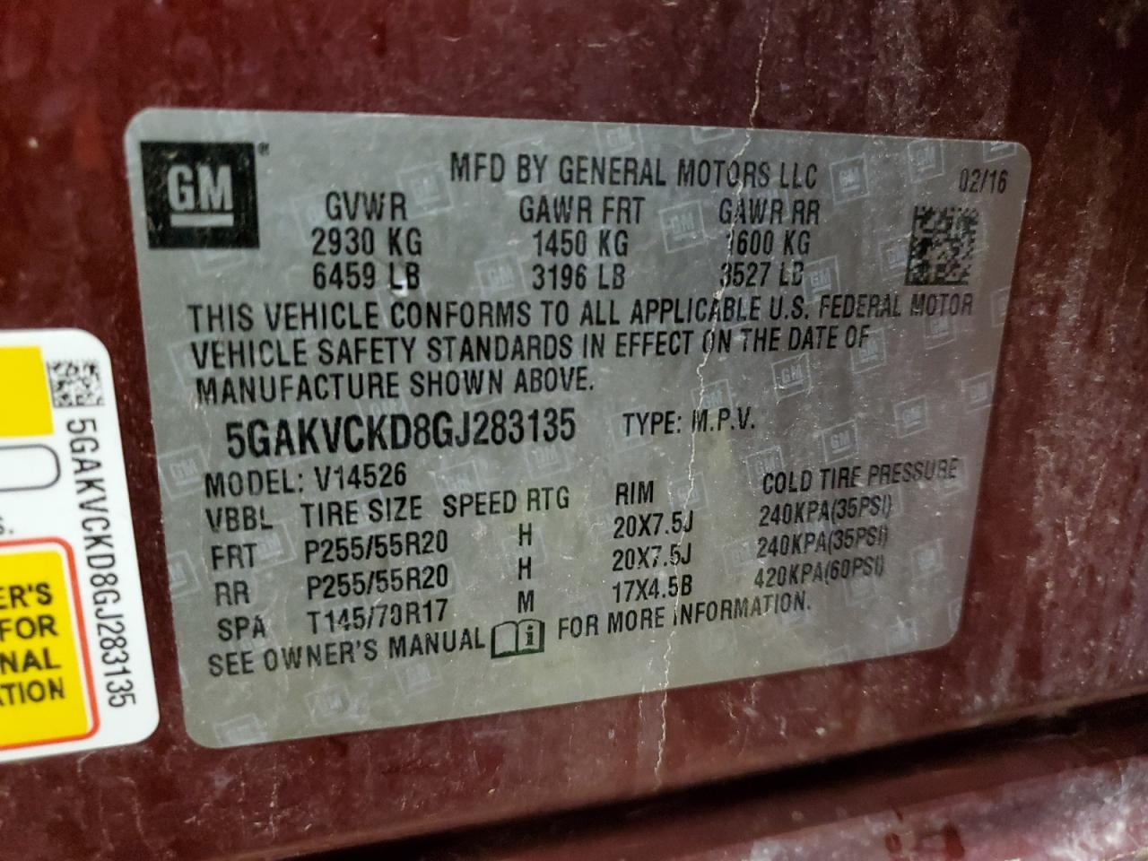 2016 Buick Enclave VIN: 5GAKVCKD8GJ283135 Lot: 81485585