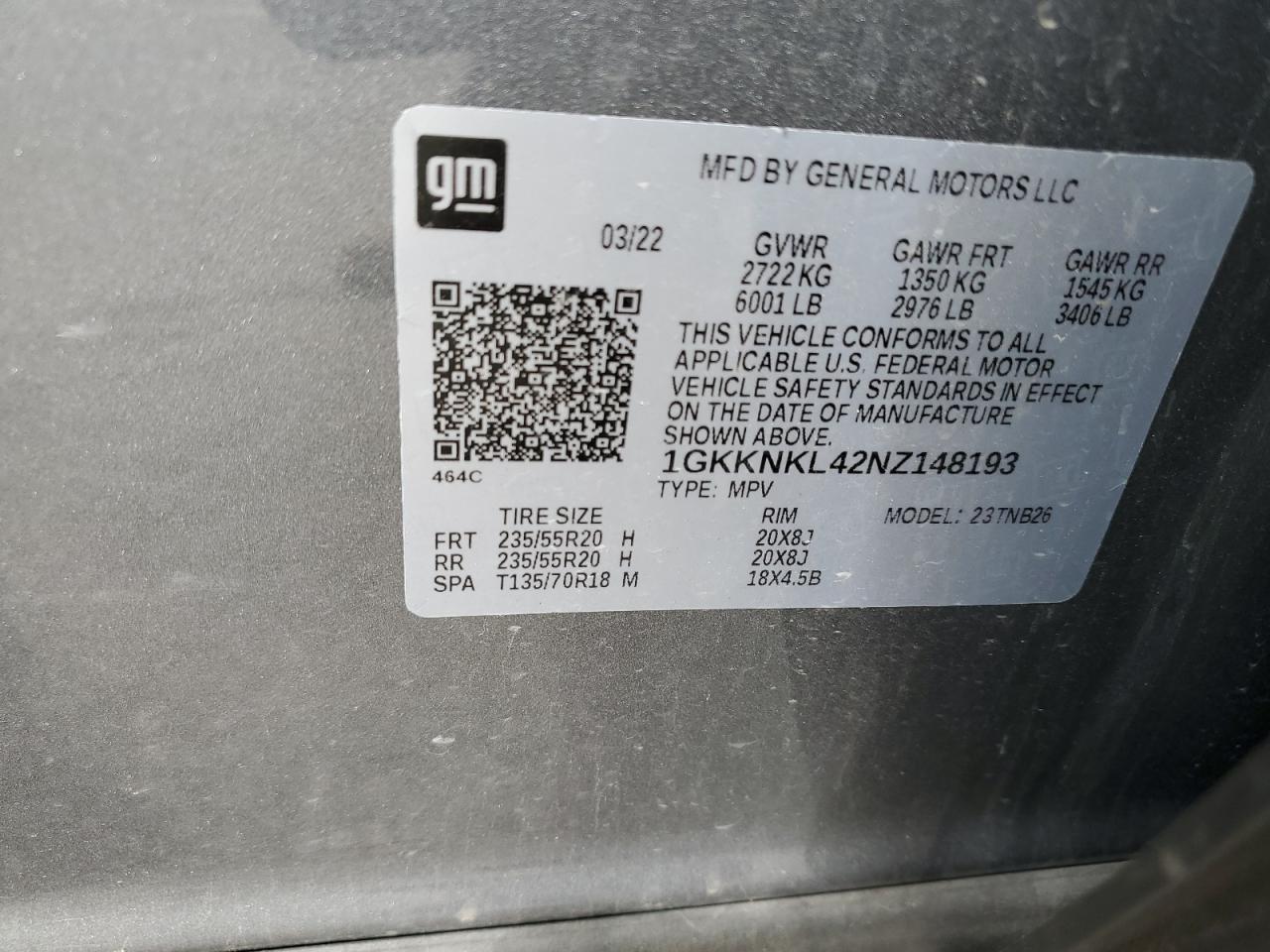 2022 GMC Acadia Sle VIN: 1GKKNKL42NZ148193 Lot: 71732075