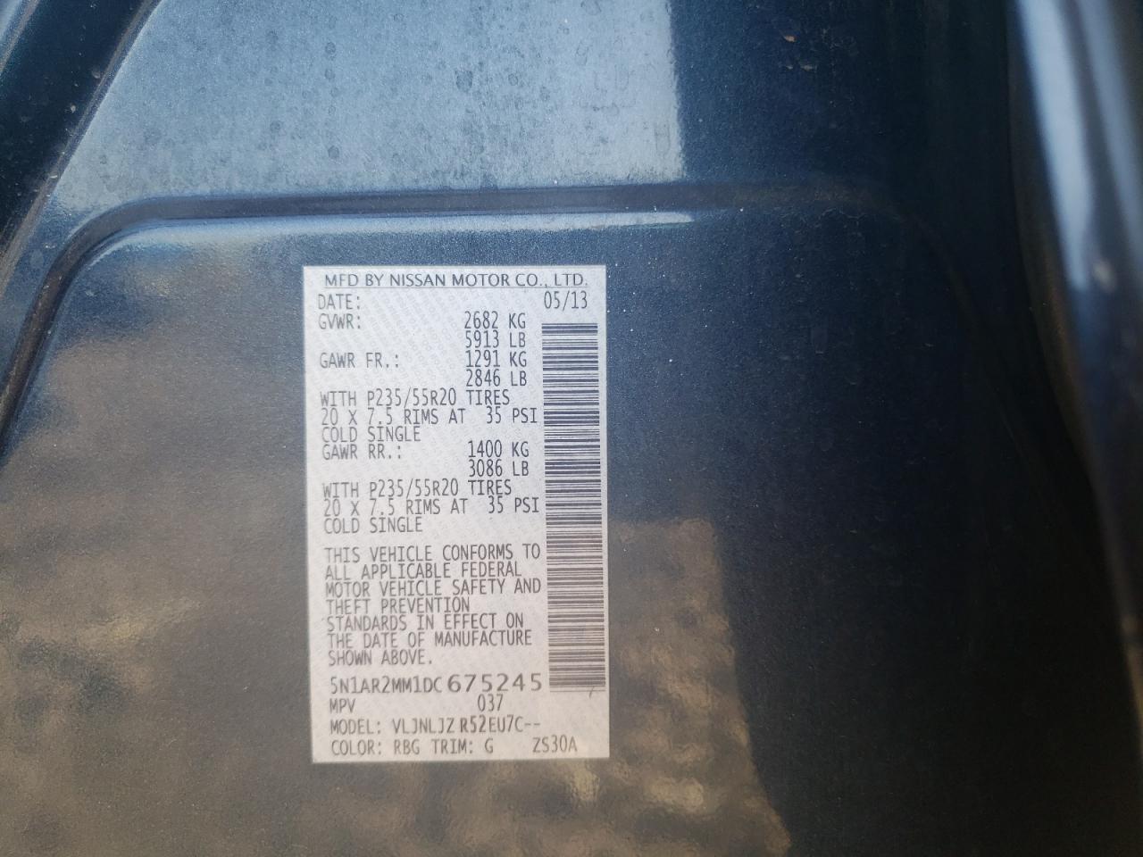 2013 Nissan Pathfinder S VIN: 5N1AR2MM1DC675245 Lot: 84739745