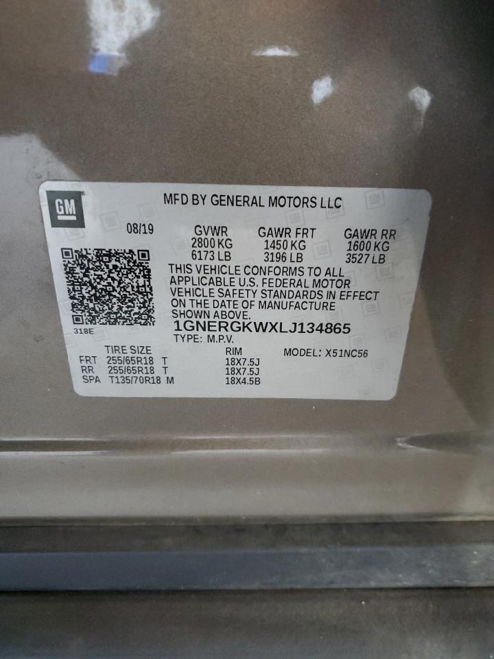 2020 Chevrolet Traverse Lt VIN: 1GNERGKWXLJ134865 Lot: 80940075