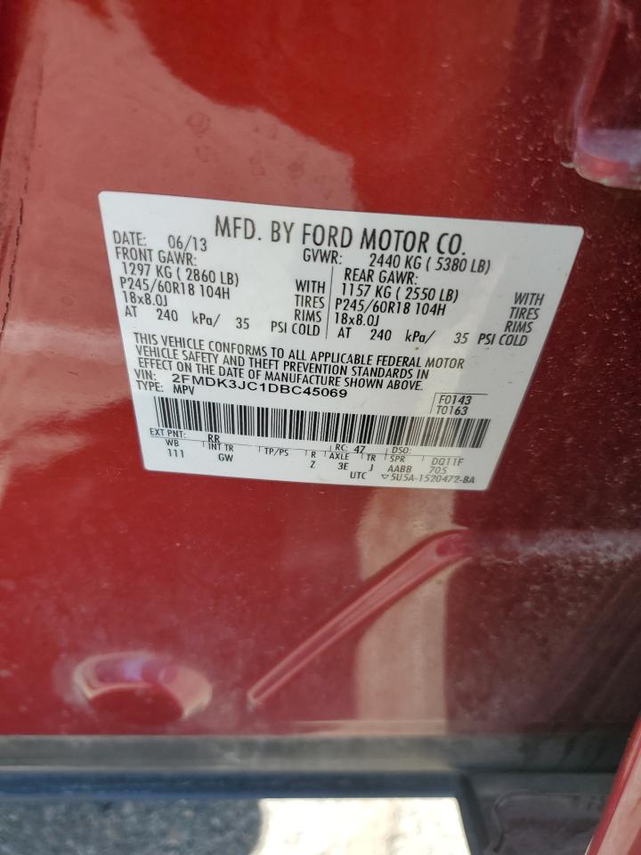 2013 Ford Edge Sel VIN: 2FMDK3JC1DBC45069 Lot: 71170785