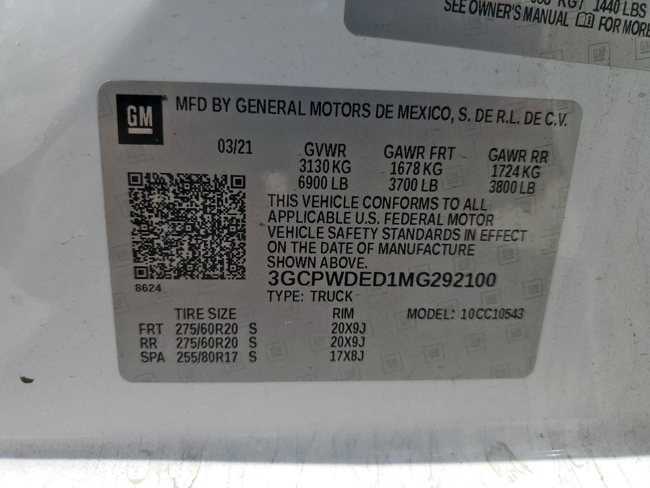 2021 Chevrolet Silverado C1500 Rst VIN: 3GCPWDED1MG292100 Lot: 84544815