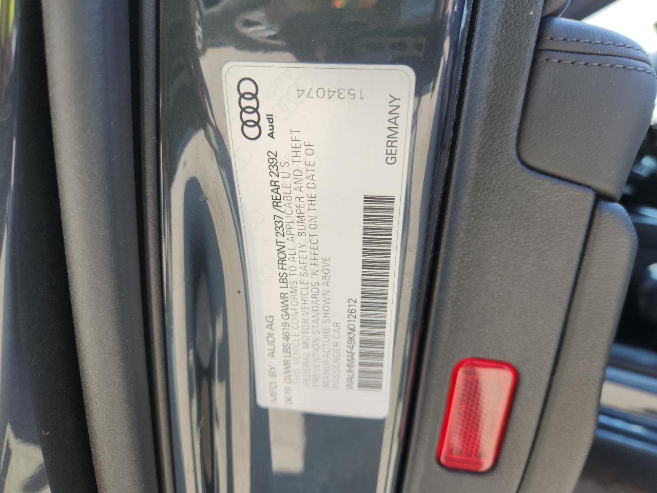 2019 Audi A4 Premium Plus VIN: WAUHMAF49KN012612 Lot: 81704685
