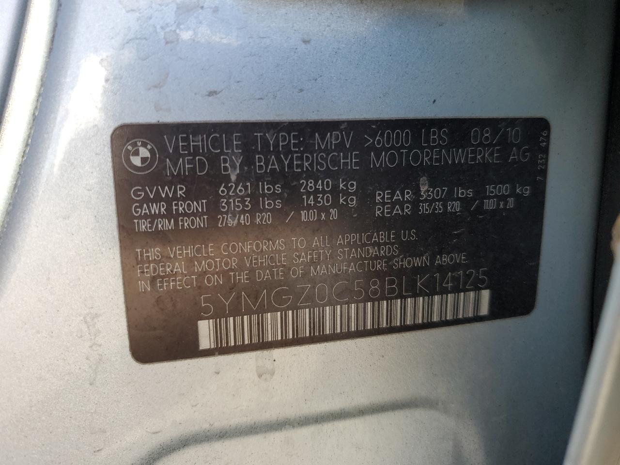 2011 BMW X6 M VIN: 5YMGZ0C58BLK14125 Lot: 80291025