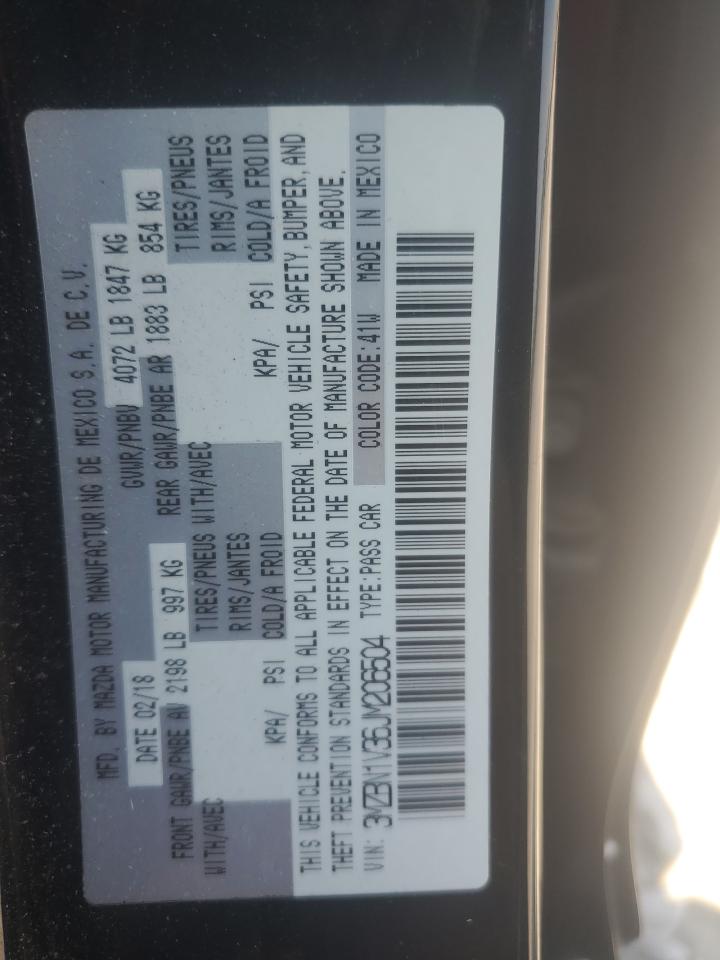 2018 Mazda 3 Touring VIN: 3MZBN1V36JM206504 Lot: 71402575