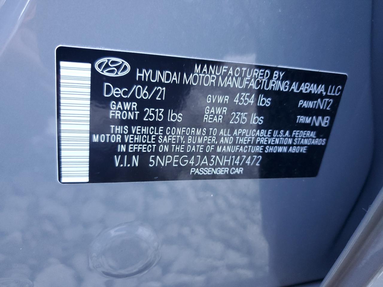 2022 Hyundai Sonata Se VIN: 5NPEG4JA3NH147472 Lot: 71958865