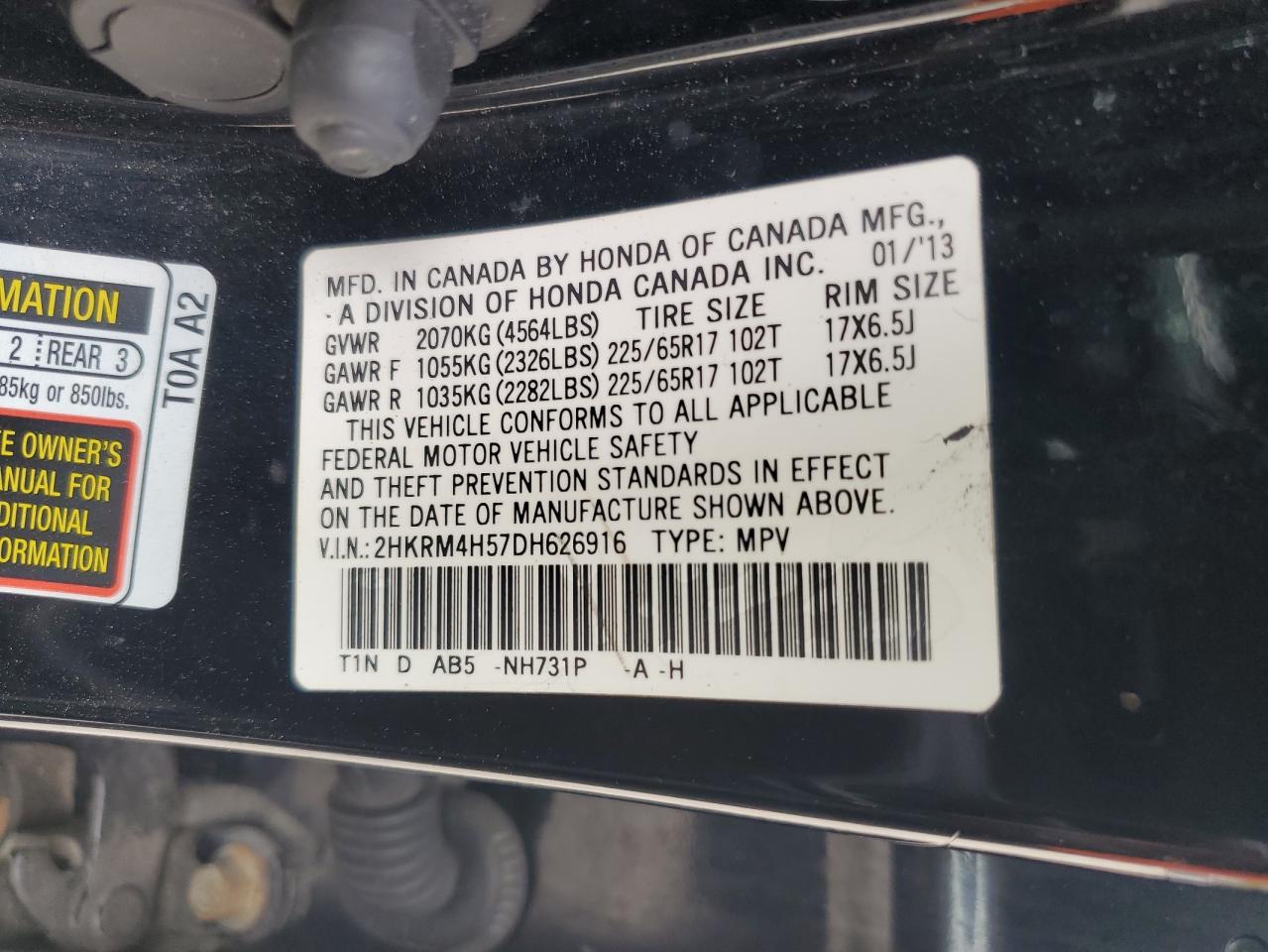 2013 Honda Cr-V Ex VIN: 2HKRM4H57DH626916 Lot: 81597775