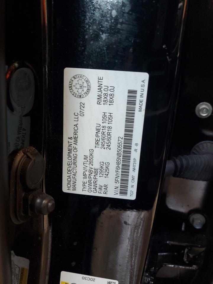 2022 Honda Pilot Trailsport VIN: 5FNYF6H85NB505572 Lot: 81486595