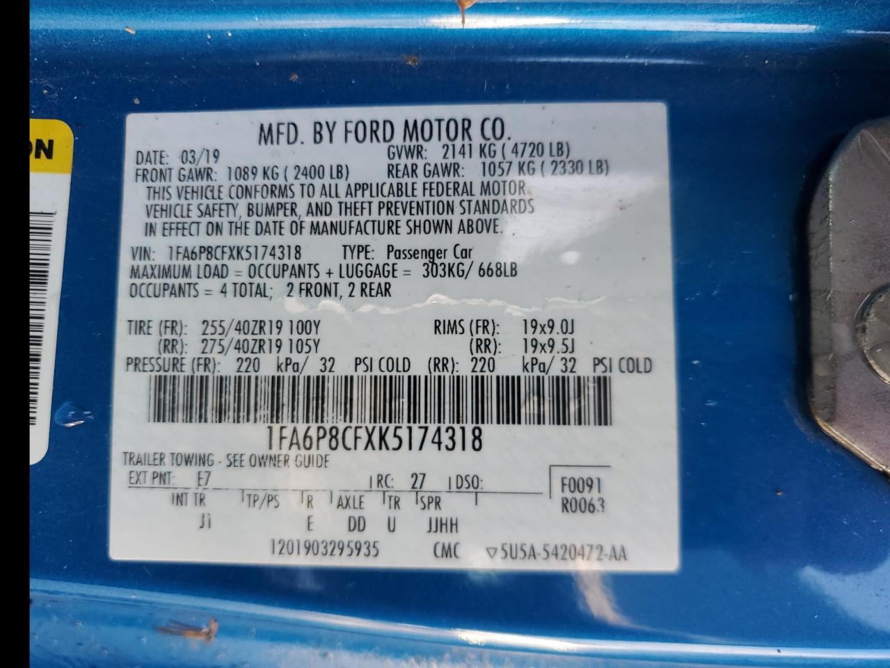 2019 Ford Mustang Gt VIN: 1FA6P8CFXK5174318 Lot: 80312855