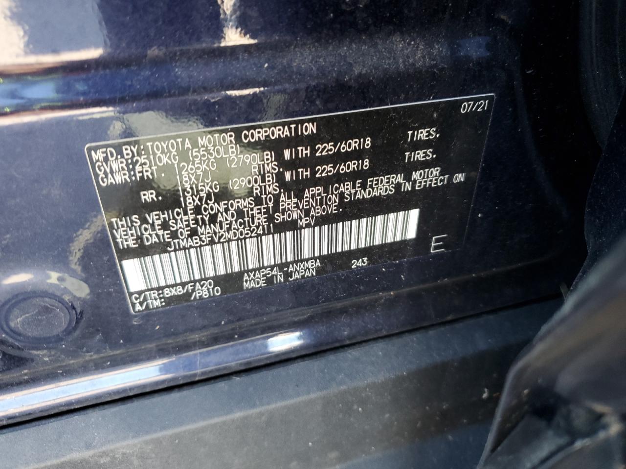 2021 Toyota Rav4 Prime Se VIN: JTMAB3FV2MD052411 Lot: 70162315