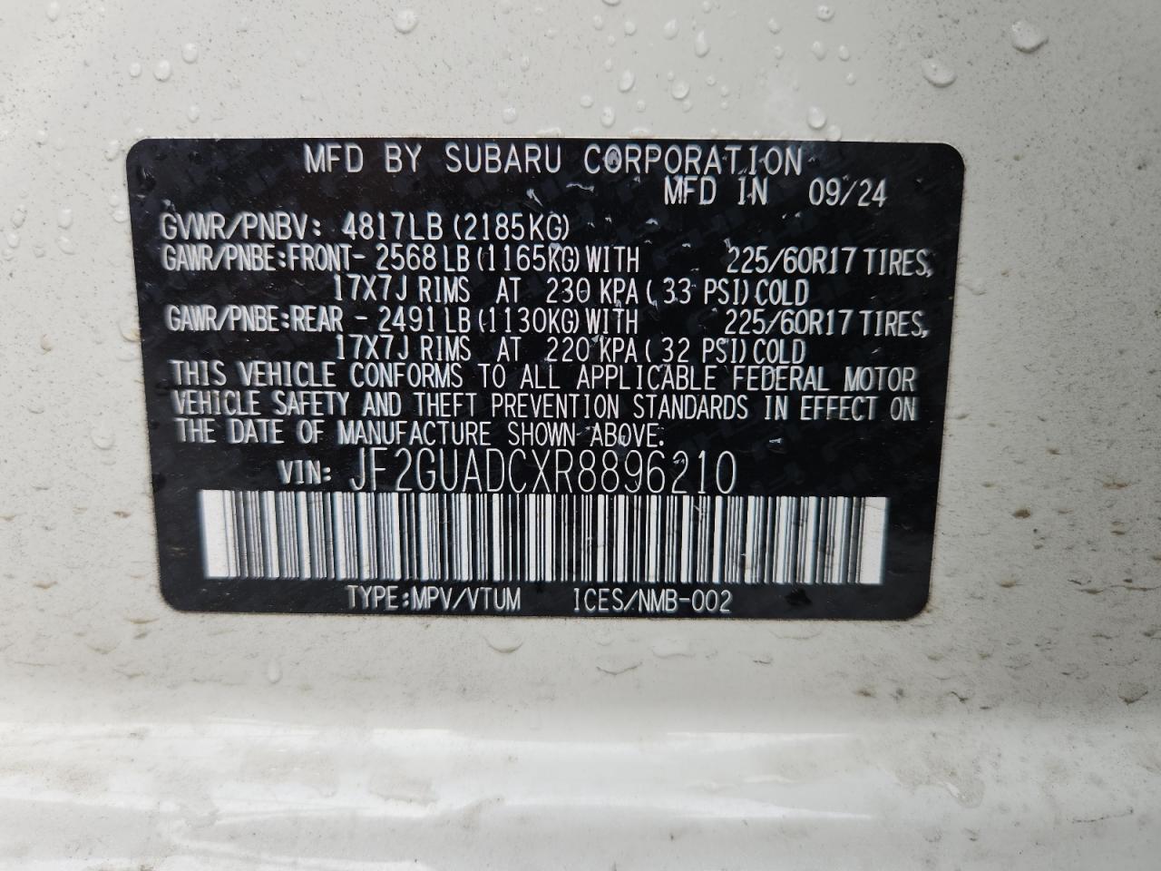 2024 Subaru Crosstrek Premium VIN: JF2GUADCXR8896210 Lot: 71685945