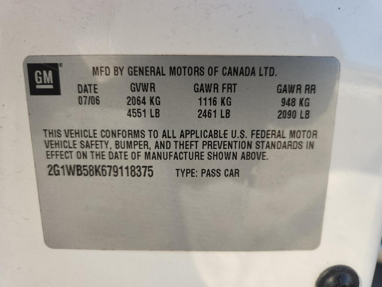 2007 Chevrolet Impala Ls VIN: 2G1WB58K679118375 Lot: 81851085