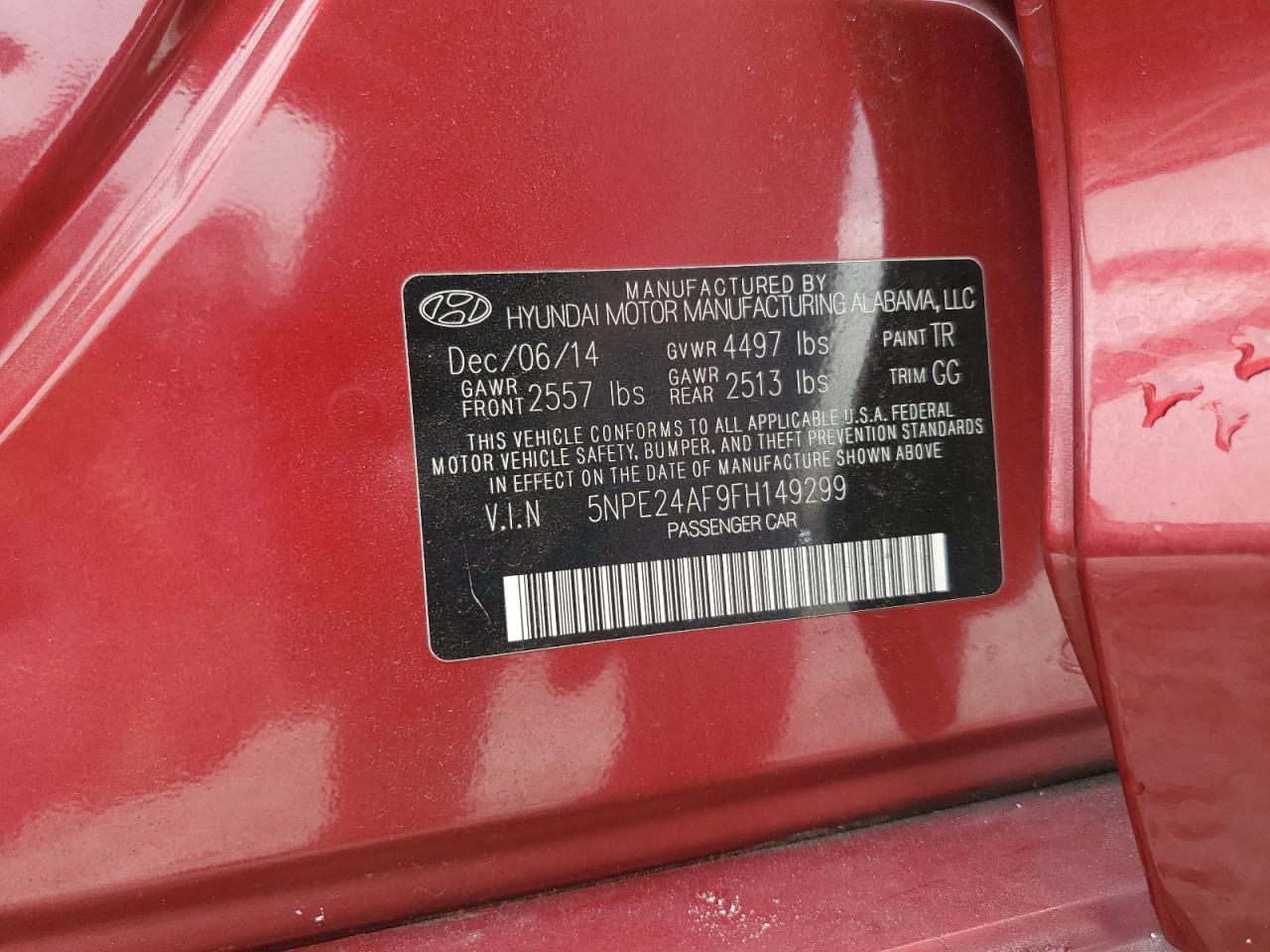 2015 Hyundai Sonata Se VIN: 5NPE24AF9FH149299 Lot: 81894595