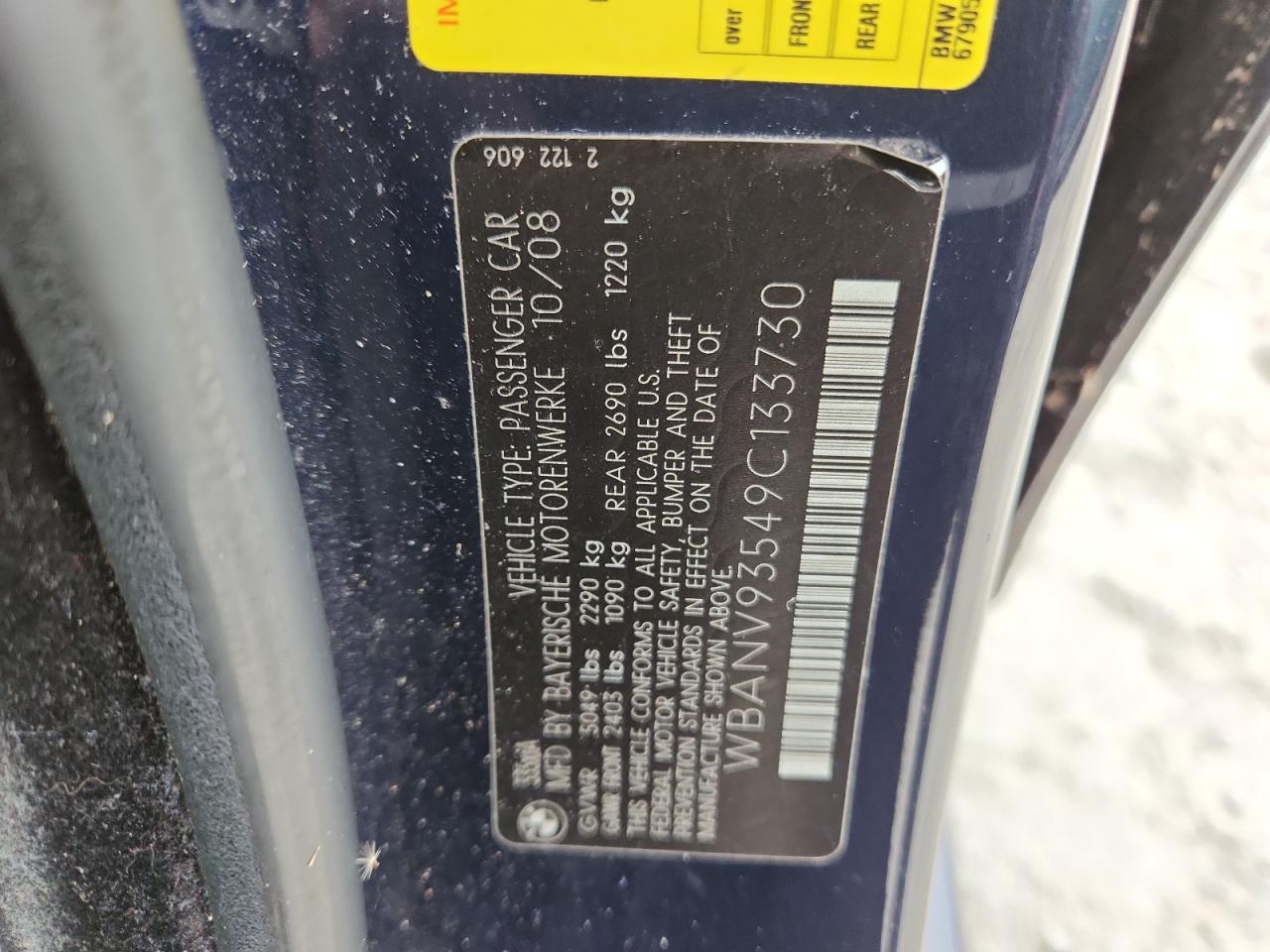 2009 BMW 535 Xi VIN: WBANV93549C133730 Lot: 80944575