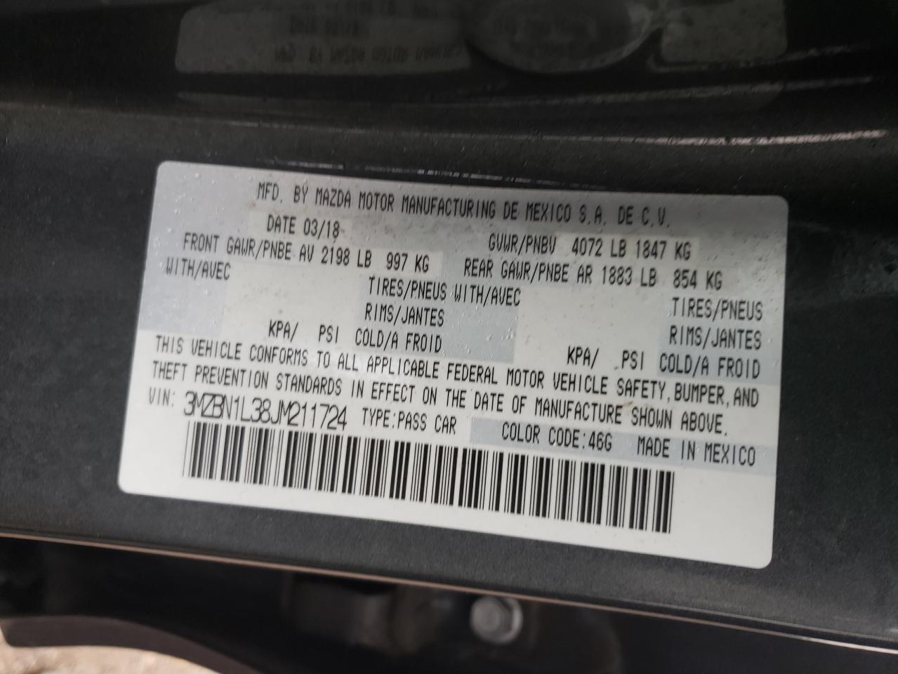 2018 Mazda 3 Touring VIN: 3MZBN1L38JM211724 Lot: 82102265