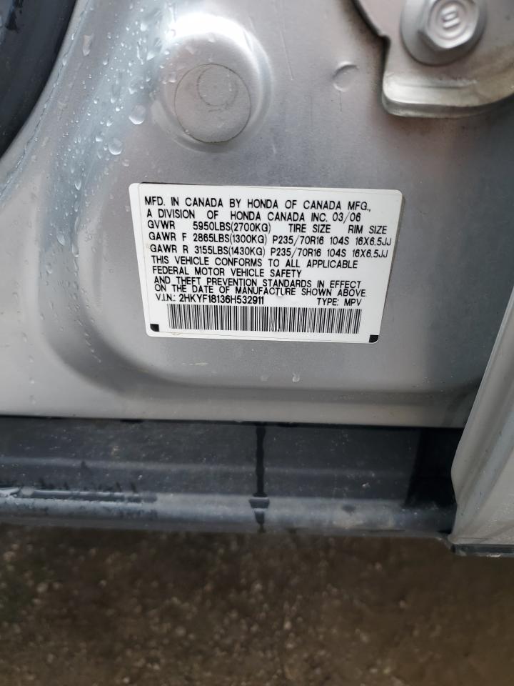 2006 Honda Pilot Lx VIN: 2HKYF18136H532911 Lot: 84484025