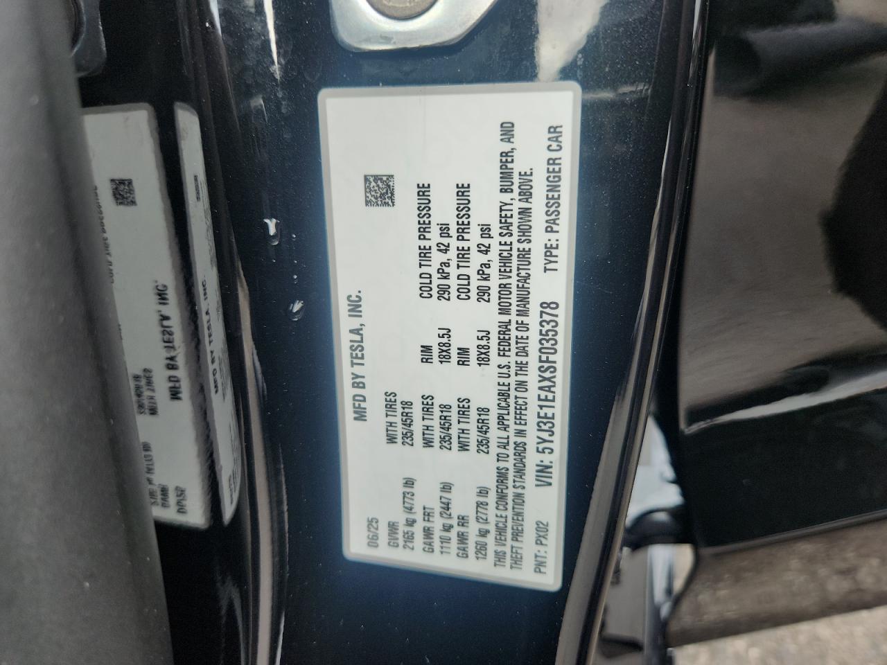 2025 Tesla Model 3 VIN: 5YJ3E1EAXSF035378 Lot: 71674675