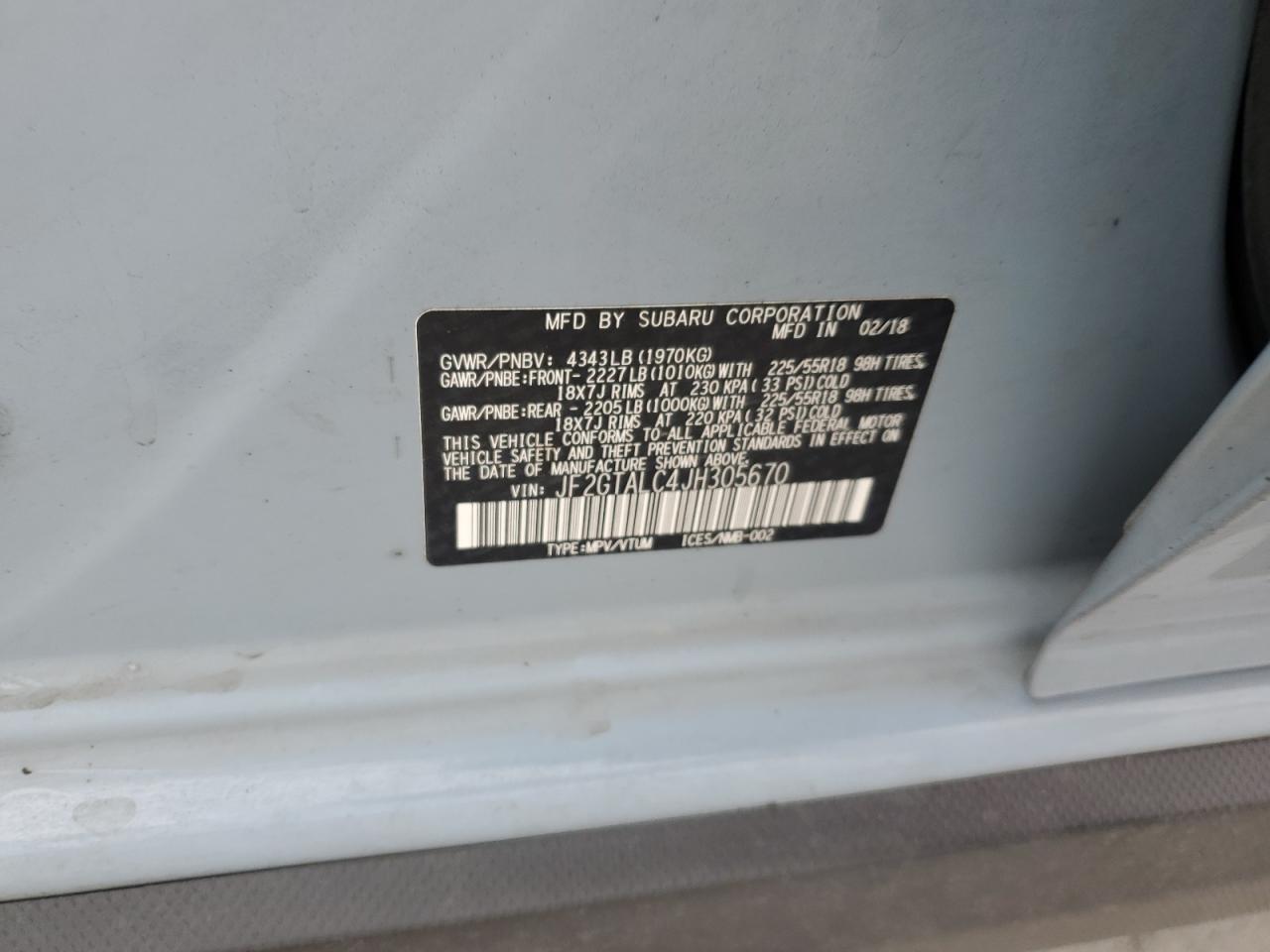 2018 Subaru Crosstrek Limited VIN: JF2GTALC4JH305670 Lot: 80184725