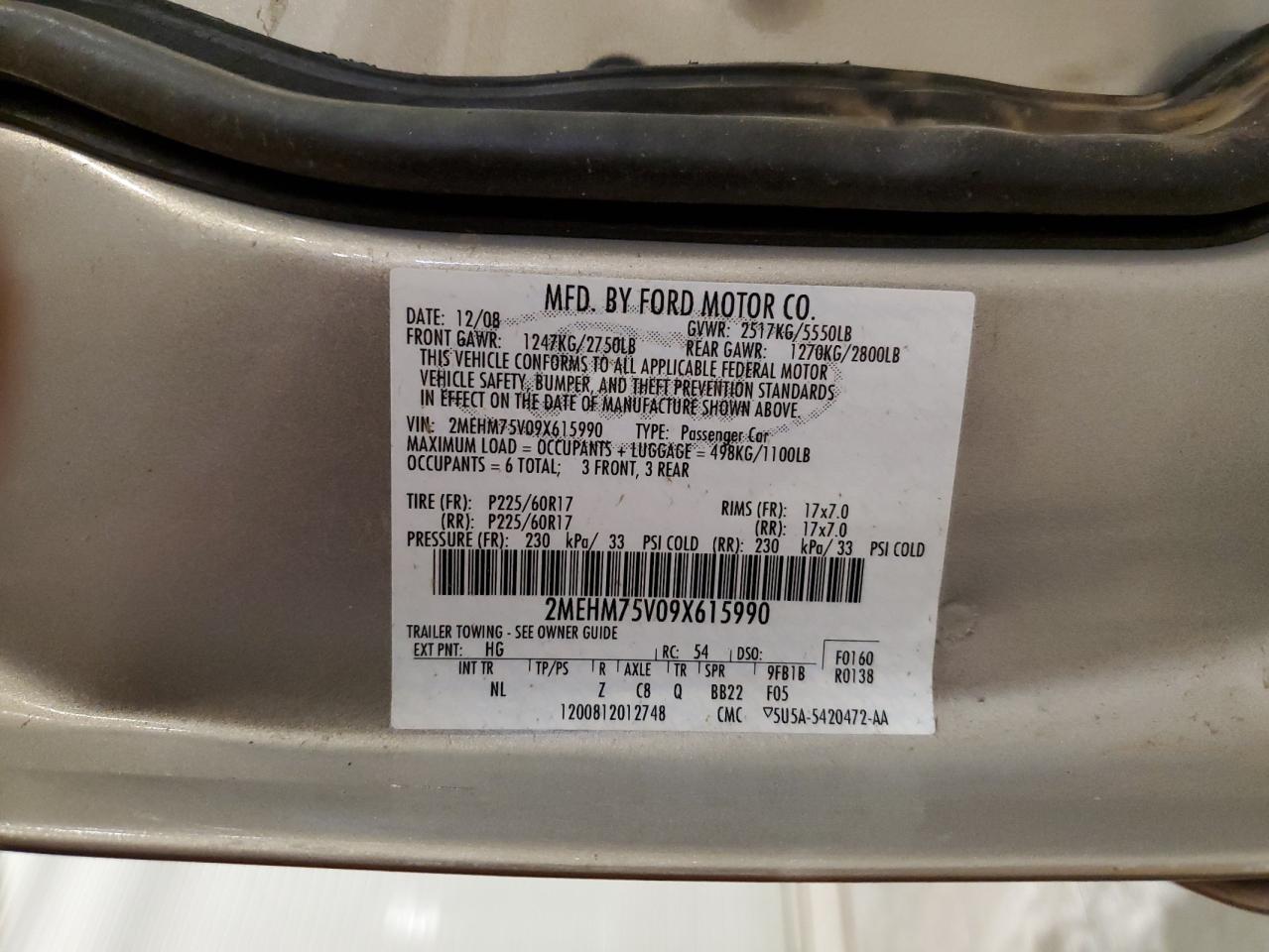 2009 Mercury Grand Marquis Ls VIN: 2MEHM75V09X615990 Lot: 71411535