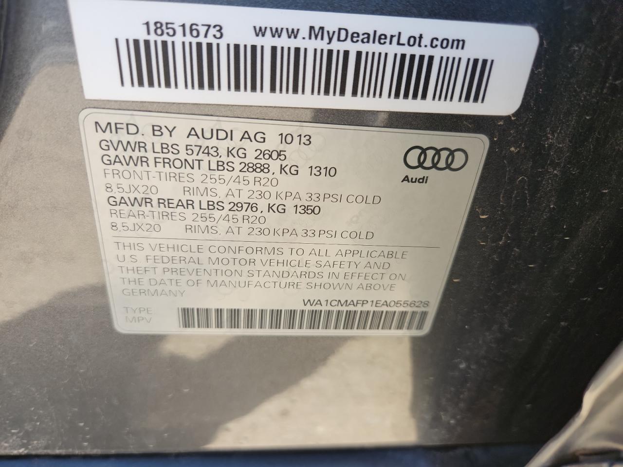 2014 Audi Q5 Tdi Premium Plus VIN: WA1CMAFP1EA055628 Lot: 70912875