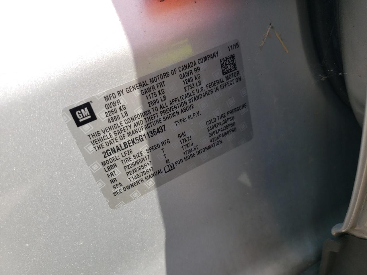 2016 Chevrolet Equinox Ls VIN: 2GNALBEK5G1136437 Lot: 80949305