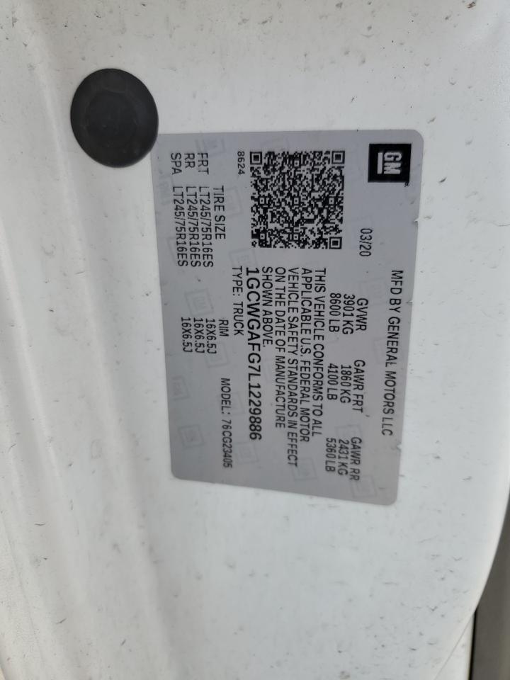 2020 Chevrolet Express G2500 VIN: 1GCWGAFG7L1229886 Lot: 80715215