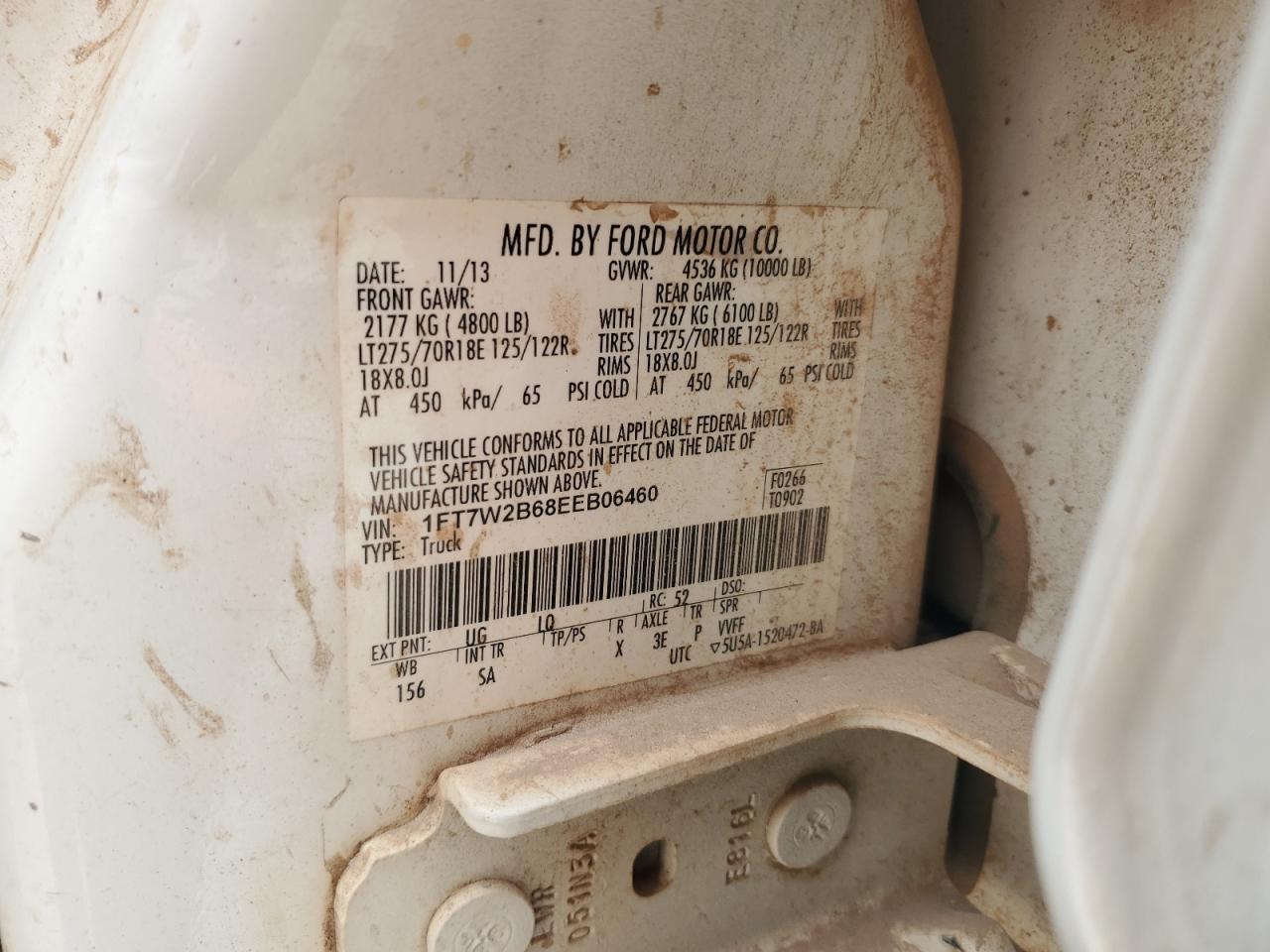 2014 Ford F250 Super Duty VIN: 1FT7W2B68EEB06460 Lot: 80122665