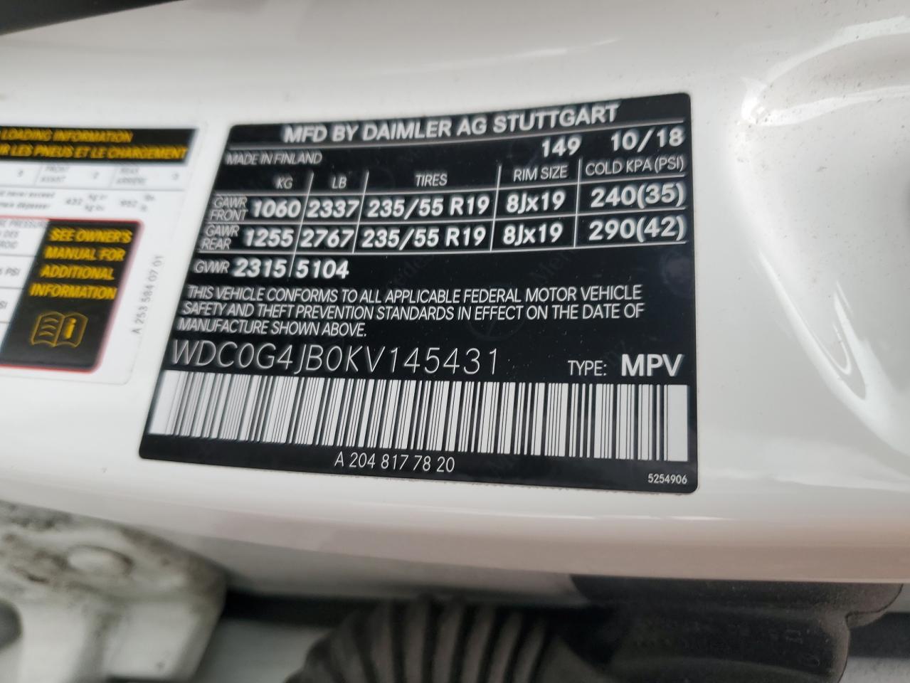 2019 Mercedes-Benz Glc 300 VIN: WDC0G4JB0KV145431 Lot: 80451565
