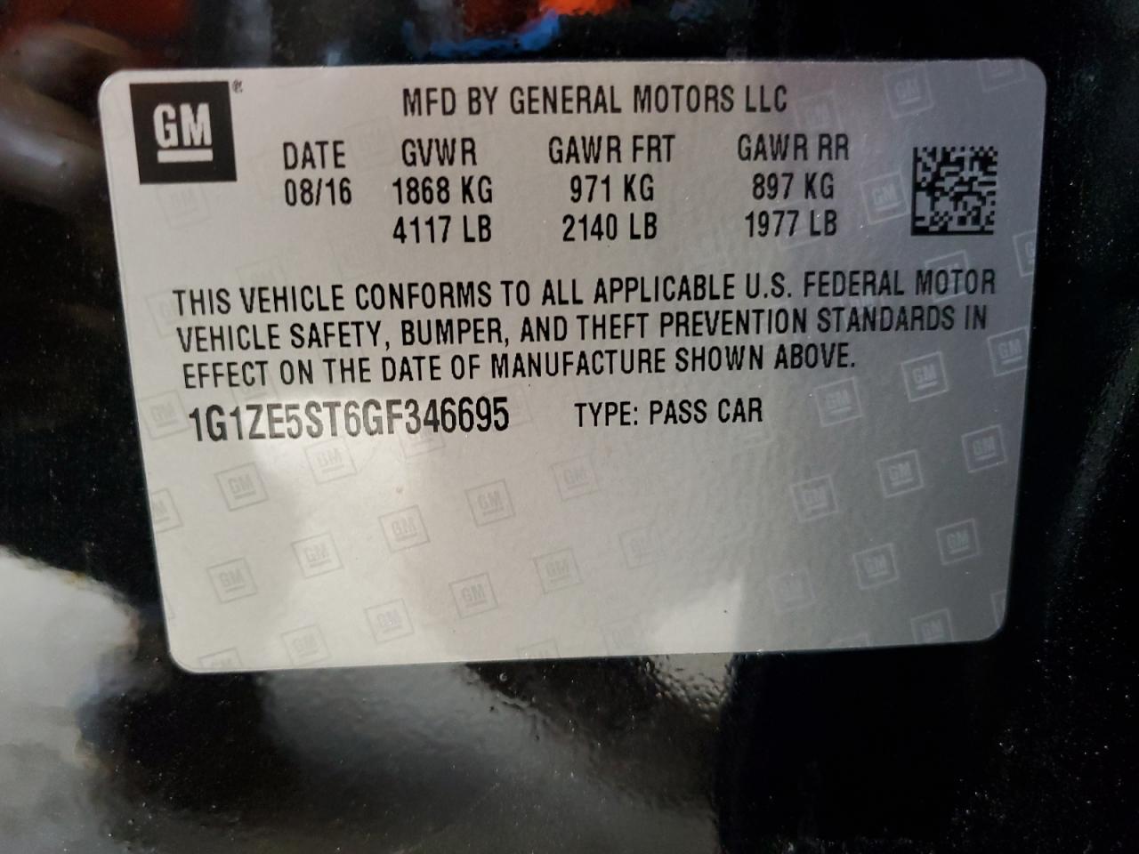 2016 Chevrolet Malibu Lt VIN: 1G1ZE5ST6GF346695 Lot: 81614105