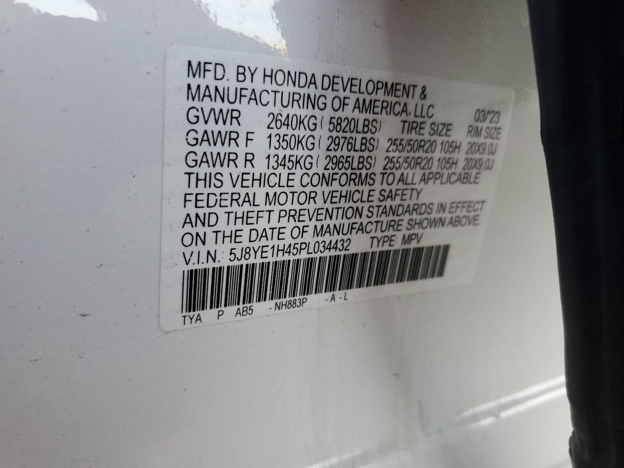 2023 Acura Mdx Technology VIN: 5J8YE1H45PL034432 Lot: 81323315