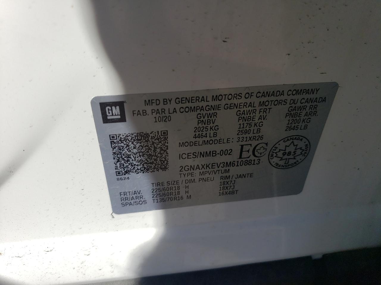 2021 Chevrolet Equinox Lt VIN: 2GNAXKEV3M6108813 Lot: 84016765