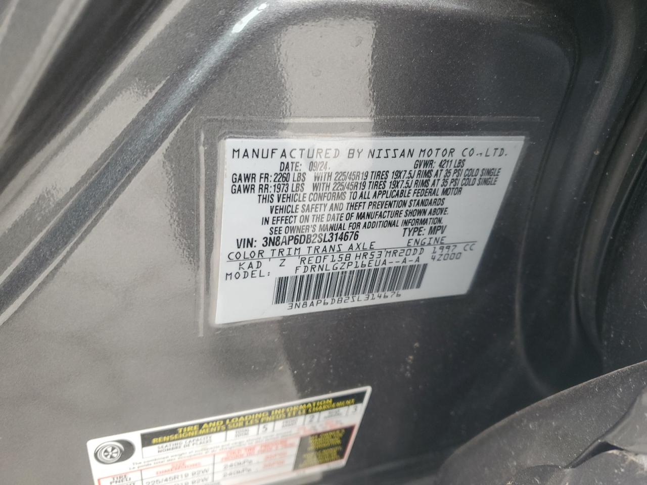 2025 Nissan Kicks Sr VIN: 3N8AP6DB2SL314676 Lot: 82030945