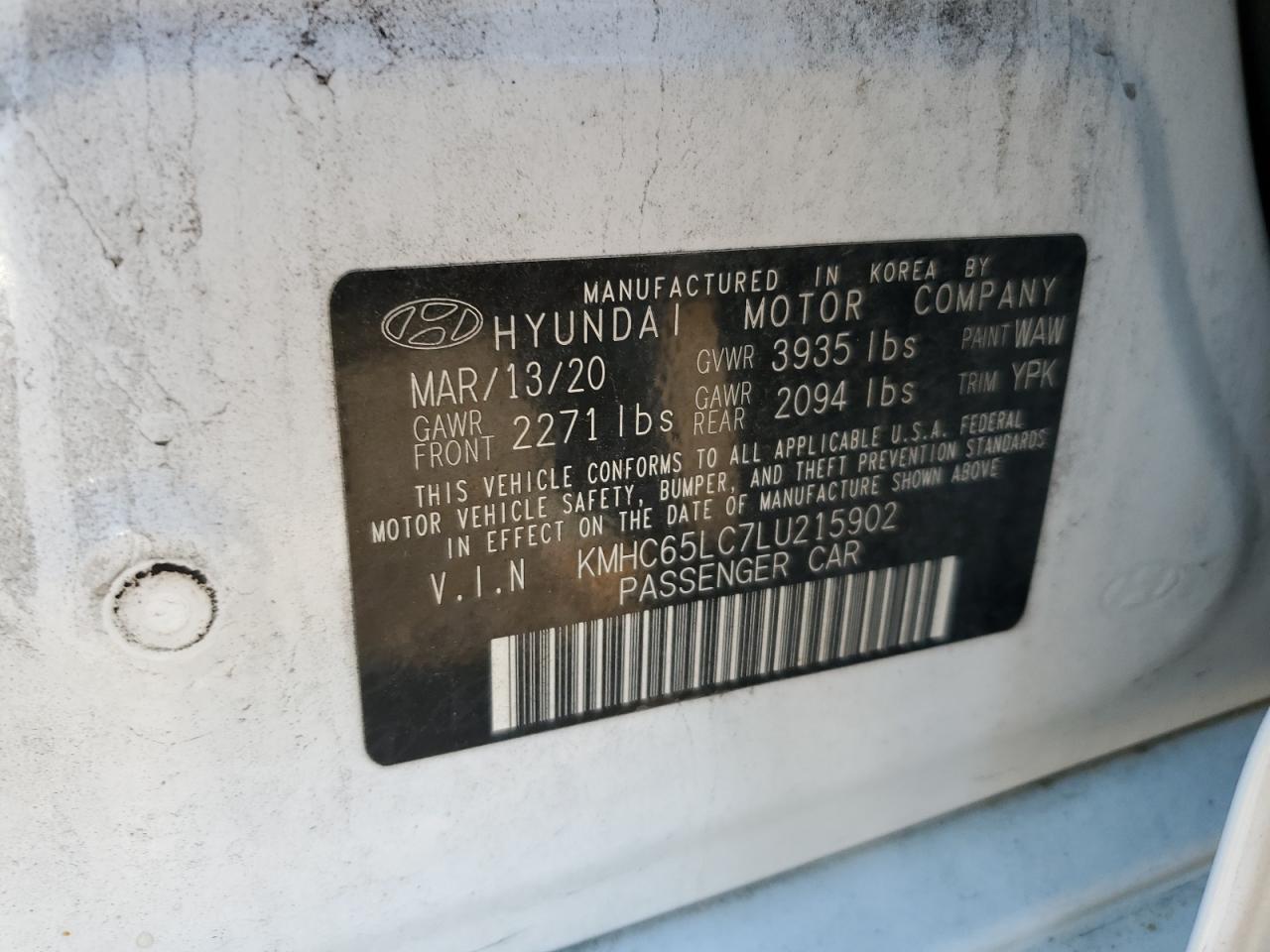 2020 Hyundai Ioniq Blue VIN: KMHC65LC7LU215902 Lot: 84014045