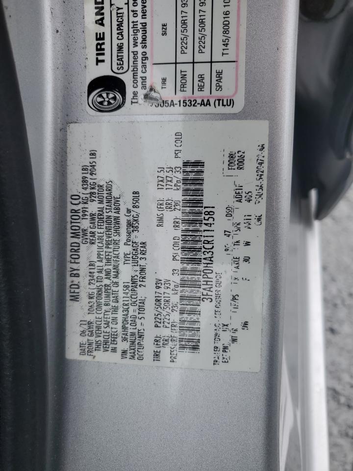 2012 Ford Fusion Se VIN: 3FAHP0HA3CR114581 Lot: 71205955