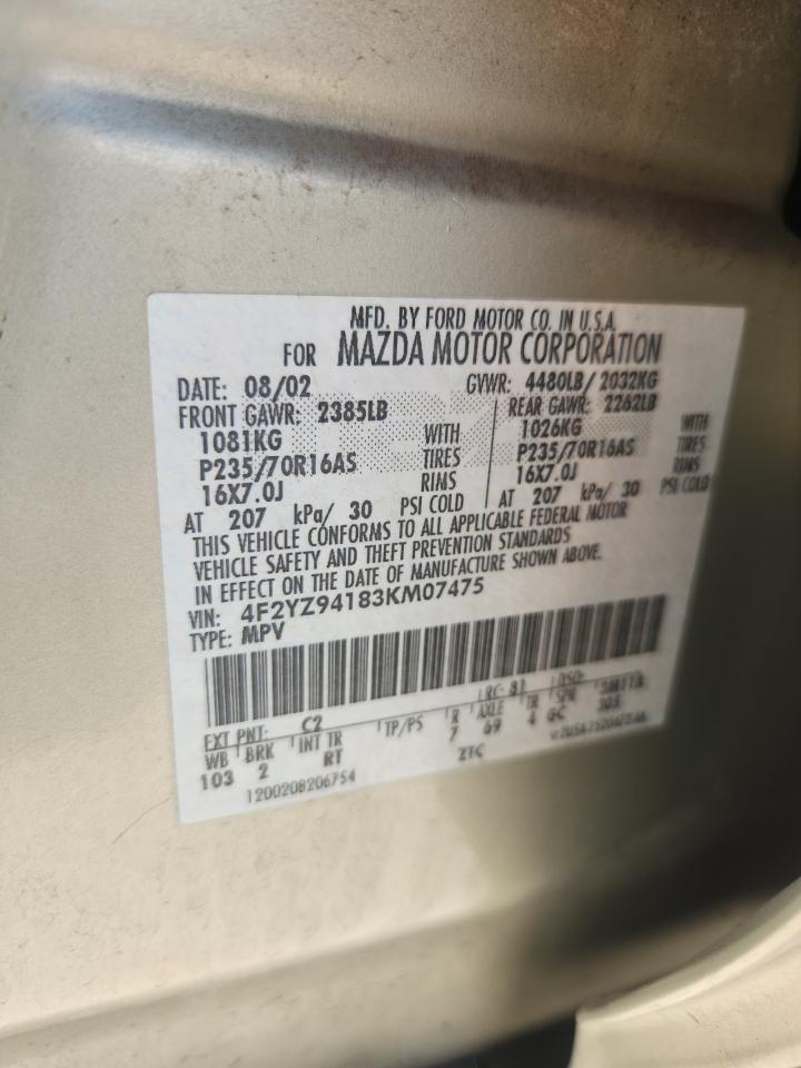 2003 Mazda Tribute Lx VIN: 4F2YZ94183KM07475 Lot: 82115535