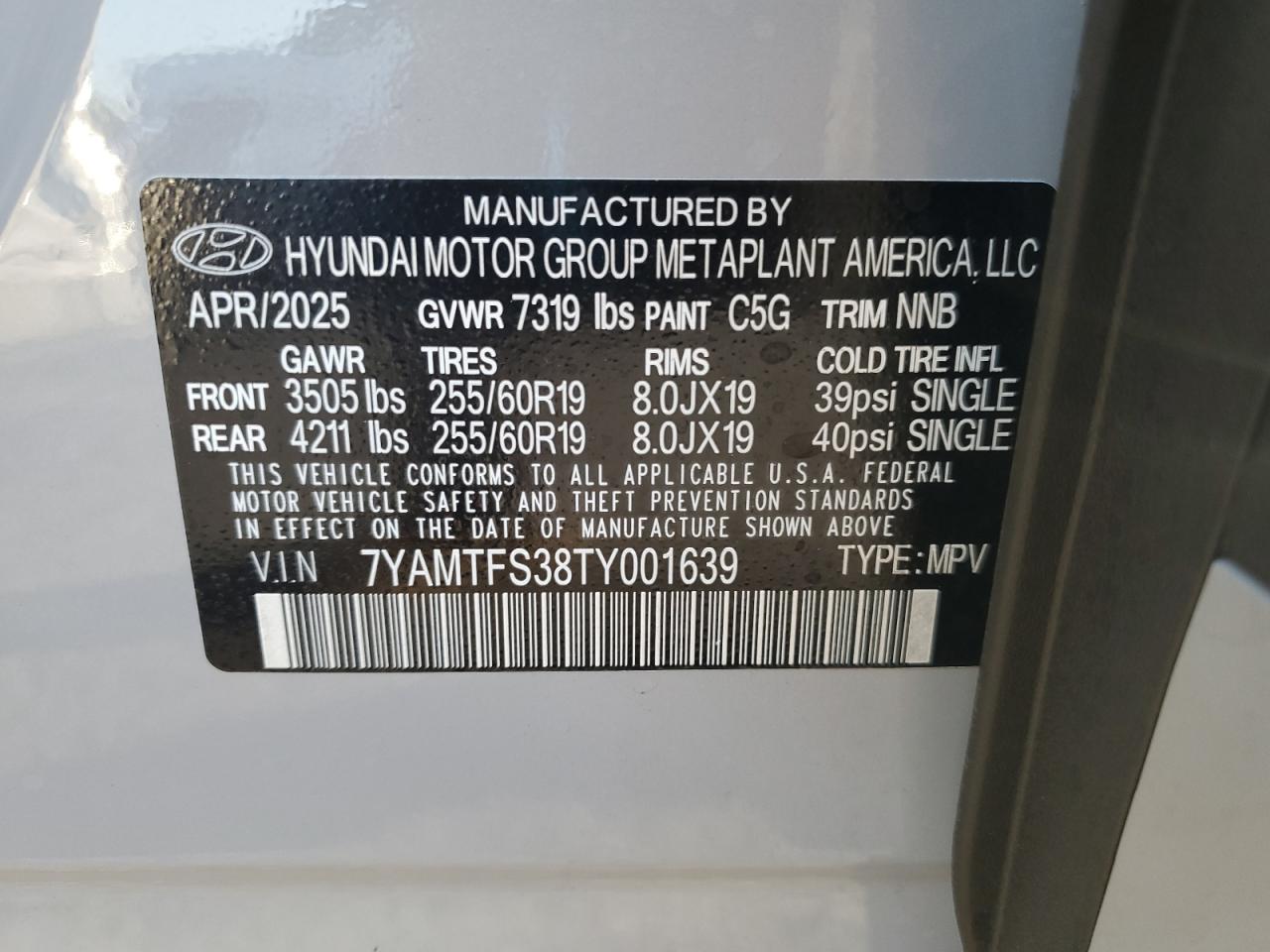 2026 Hyundai Ioniq 9 Se VIN: 7YAMTFS38TY001639 Lot: 72052245