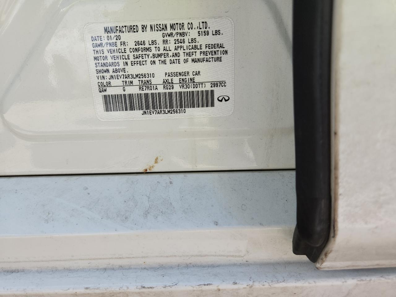 2020 Infiniti Q50 Pure VIN: JN1EV7AR3LM256310 Lot: 71361755