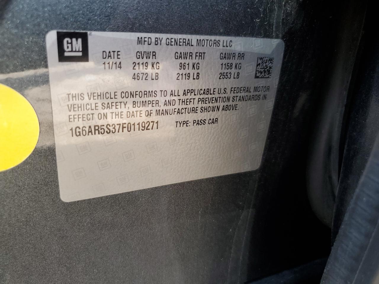 2015 Cadillac Cts Luxury Collection VIN: 1G6AR5S37F0119271 Lot: 71923245