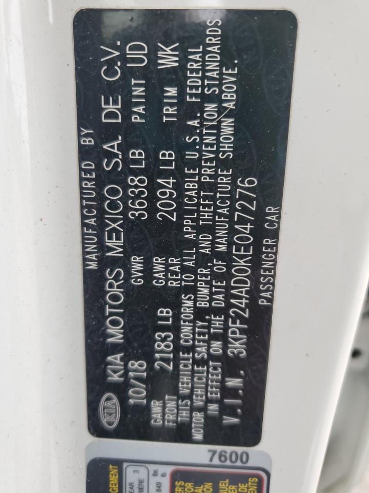 2019 Kia Forte Fe VIN: 3KPF24AD0KE047276 Lot: 82105435