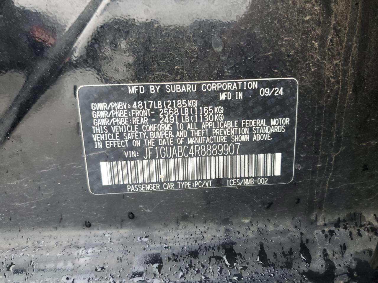 2024 Subaru Impreza VIN: JF1GUABC4R8889907 Lot: 72087885
