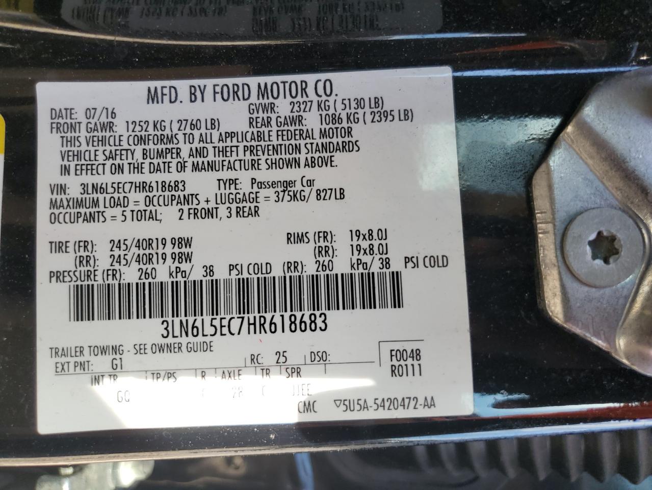 2017 Lincoln Mkz Reserve VIN: 3LN6L5EC7HR618683 Lot: 71320095