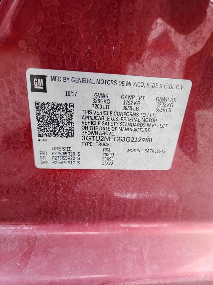 2018 GMC Sierra K1500 Slt VIN: 3GTU2NEC6JG212488 Lot: 80905025