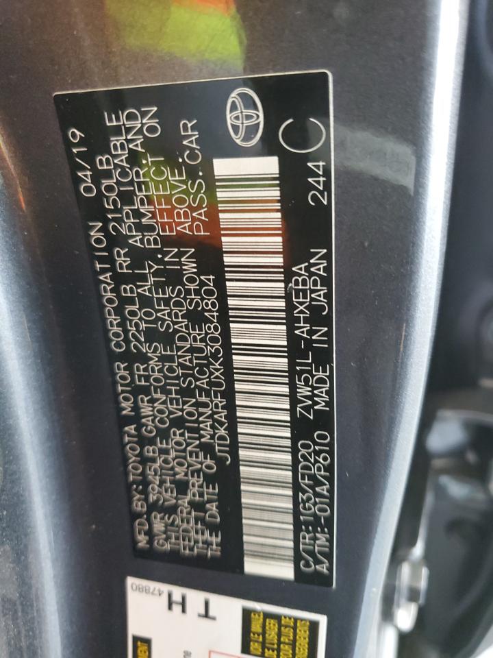 2019 Toyota Prius VIN: JTDKARFUXK3084804 Lot: 80536135