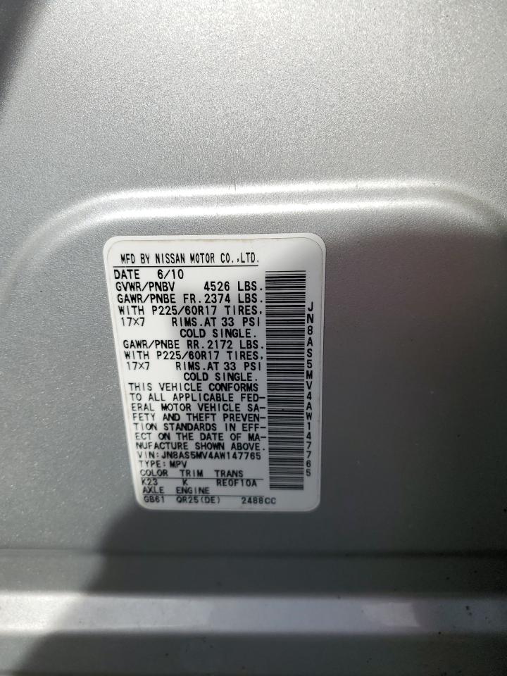 2010 Nissan Rogue S VIN: JN8AS5MV4AW147765 Lot: 81581005