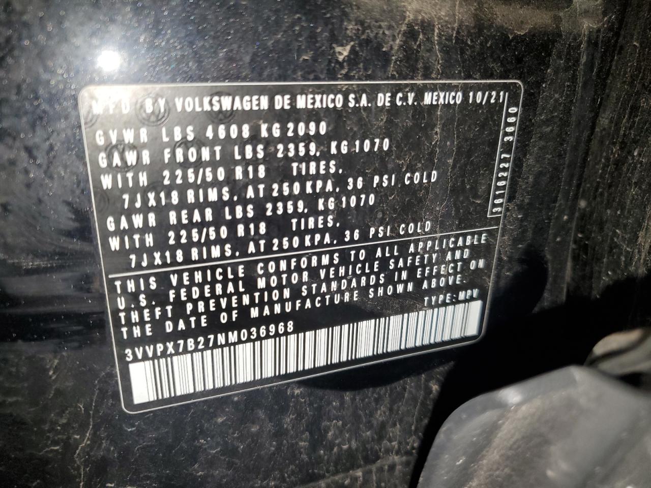 2022 Volkswagen Taos Se Iq Drive VIN: 3VVPX7B27NM036968 Lot: 81440795