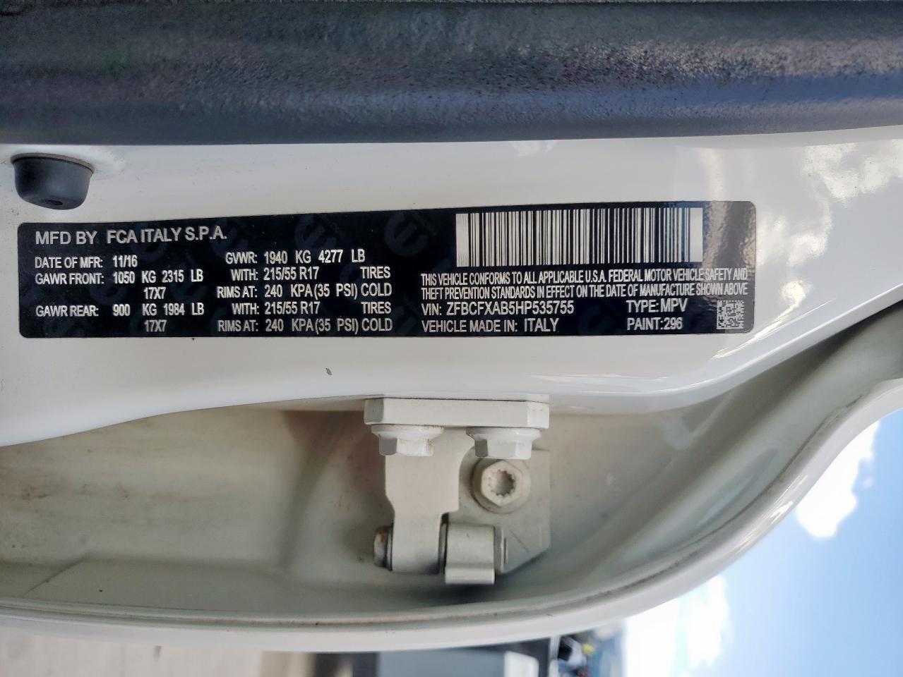 2017 Fiat 500X Pop VIN: ZFBCFXAB5HP535755 Lot: 81866405