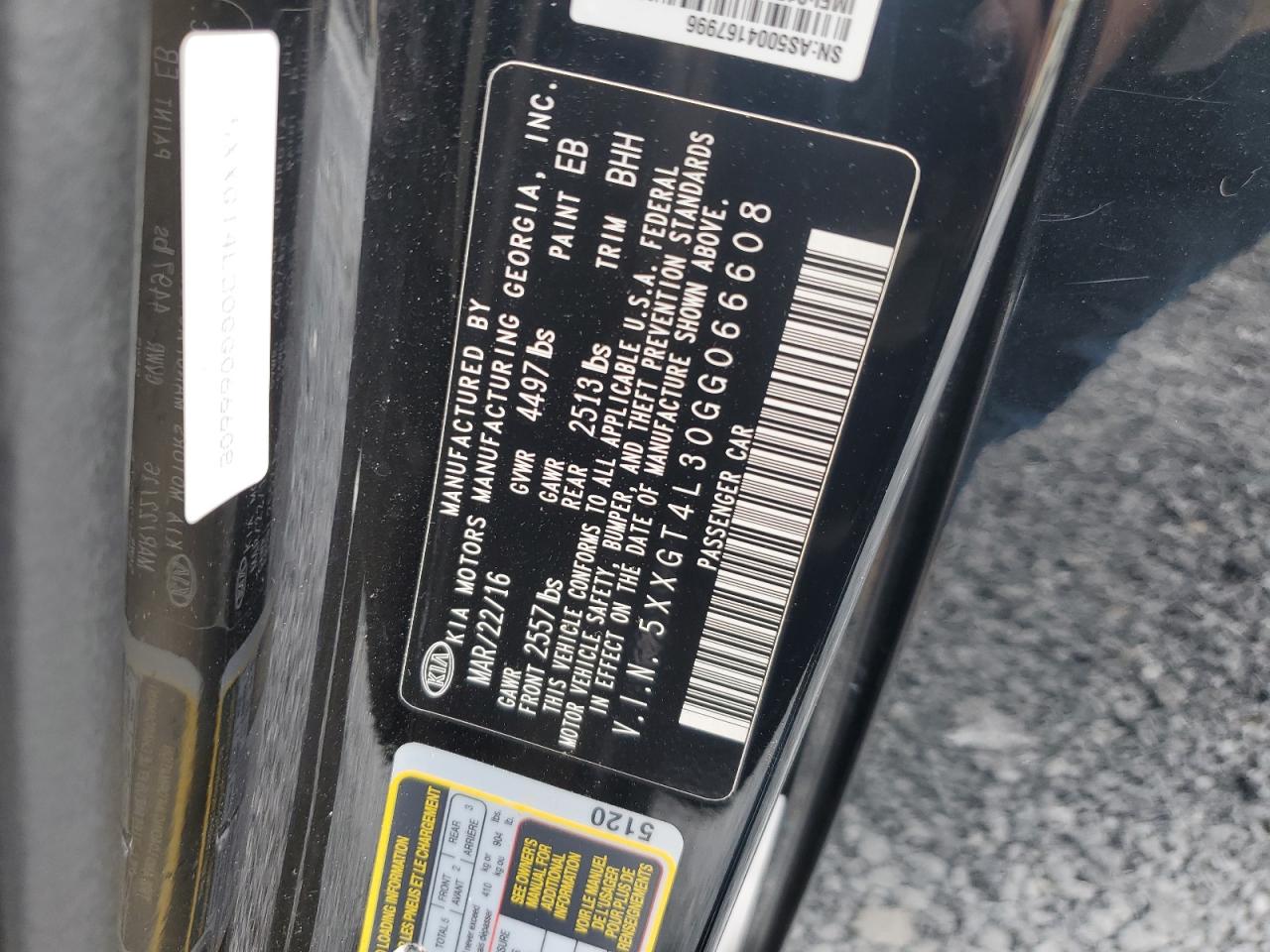 2016 Kia Optima Lx VIN: 5XXGT4L30GG066608 Lot: 81758595