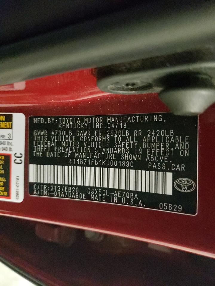 2019 Toyota Avalon Xle VIN: 4T1BZ1FB1KU001890 Lot: 81849035