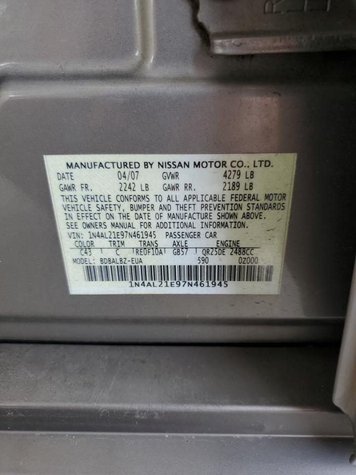 2007 Nissan Altima 2.5 VIN: 1N4AL21E97N461945 Lot: 83904435