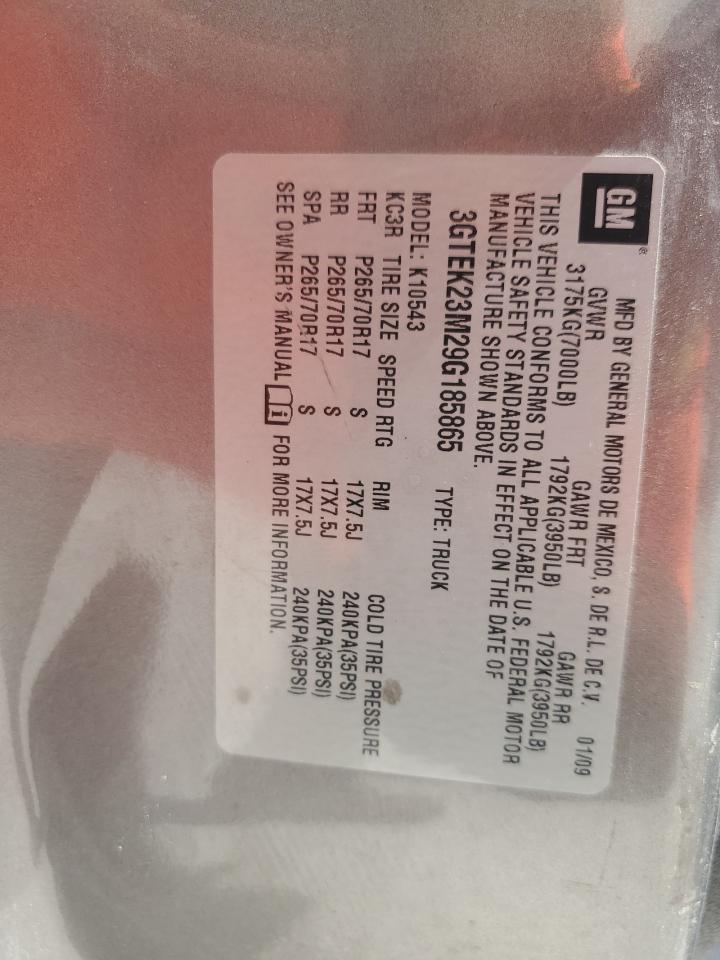 2009 GMC Sierra K1500 Sle VIN: 3GTEK23M29G185865 Lot: 81271595